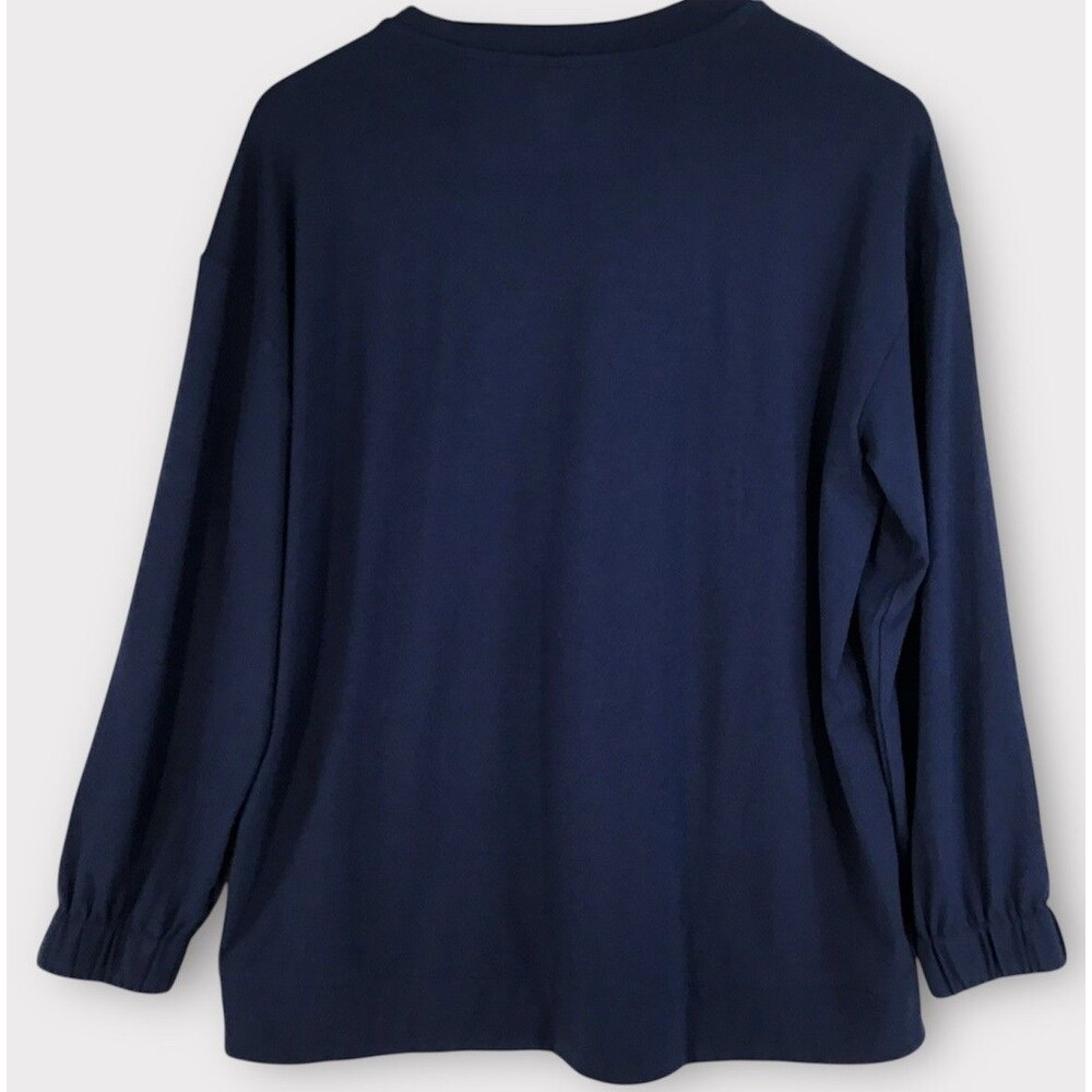 Lands' End Tunic Top Women's Medium 10-12 Navy Blue Long Sleeve Soft Loose Fit - Picture 3 of 12